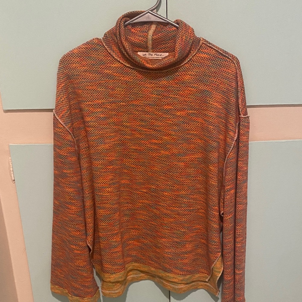 We The Free Orange Multi-Color Cowl Neck Sweater